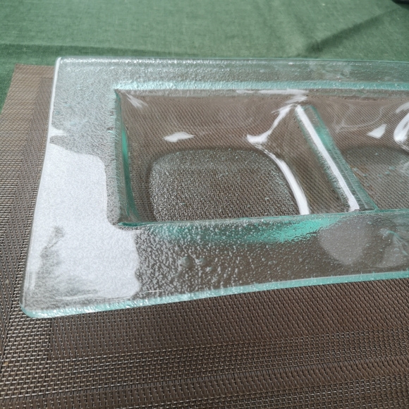 Rectangular Clear Pebble Art Textured Glass Divided Serving Tray / Dish 8"×12" - Picture 6 of 9
